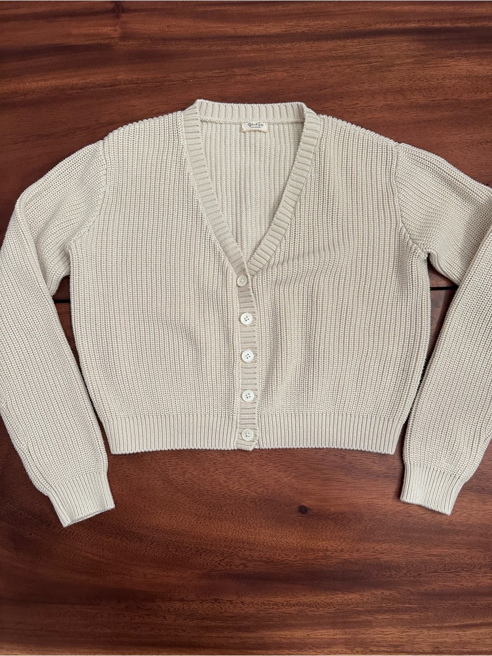 Brandy Melville Cream V-Neck Cropped Button Cardigan